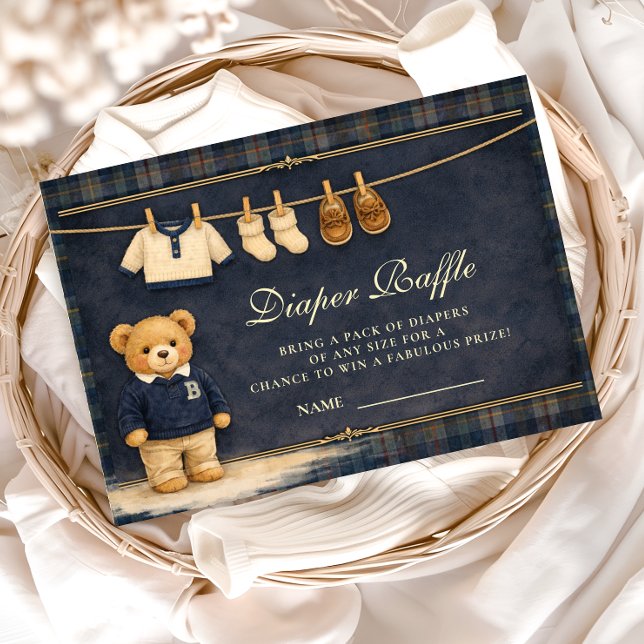 Preppy Plaid Teddy Bear Diapper Raffle Enclosure Card (Creator Uploaded)
