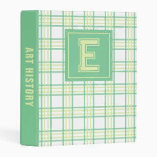Preppy Plaid Varsity Monogram Green Lime School Mini Binder