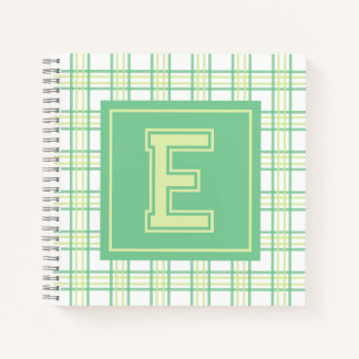 Preppy Plaid Varsity Monogram Green Lime Square Notebook