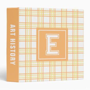 Preppy Plaid Varsity Monogram Orange Yellow School 3 Ring Binder