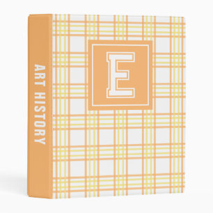Preppy Plaid Varsity Monogram Orange Yellow School Mini Binder