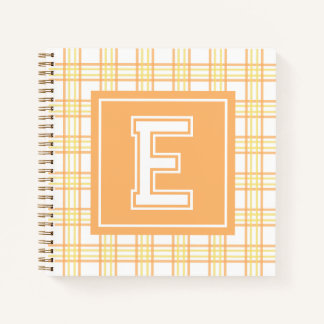 Preppy Plaid Varsity Monogram Orange Yellow Square Notebook