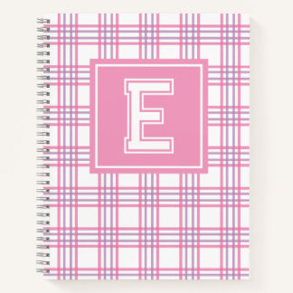 Preppy Plaid Varsity Monogram Pink Purple Notebook
