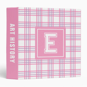 Preppy Plaid Varsity Monogram Pink Purple School 3 Ring Binder
