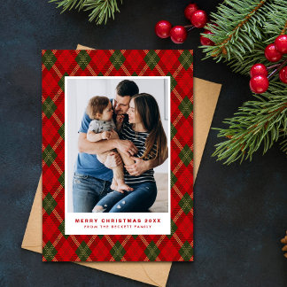 Preppy Plaid Vintage Christmas Photo Holiday Card