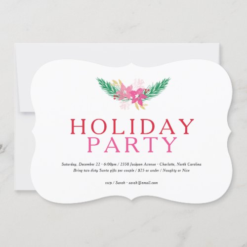 Preppy Poinsettia Floral Arrangement Holiday Invitation