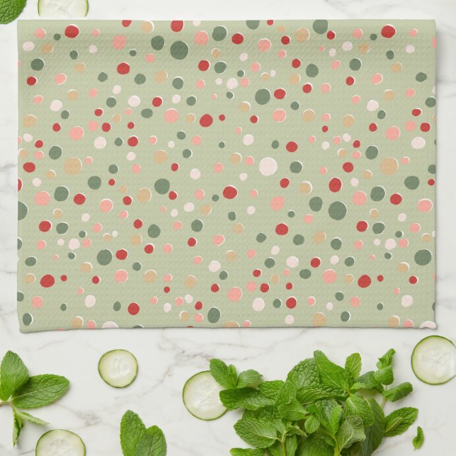Preppy Polka Dot Christmas Fun Holiday Kitchen Towel (Folded)