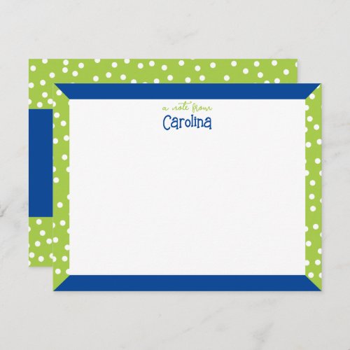 Preppy Polka Dots Blue Lime Green Frame Stationery Note Card