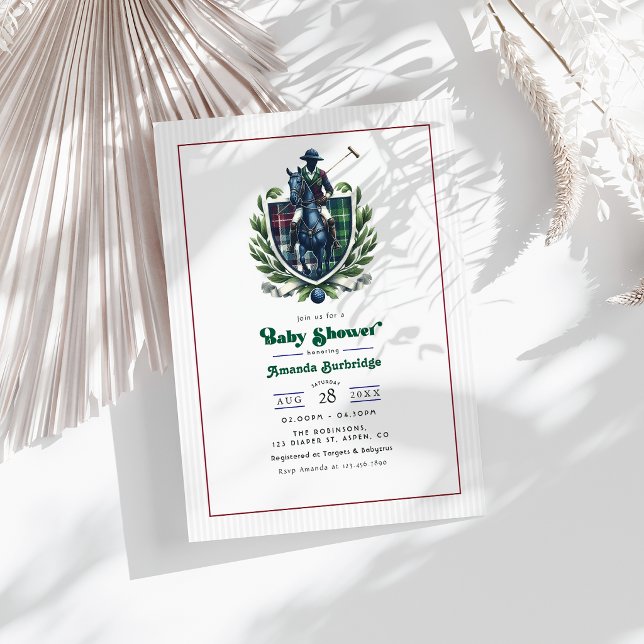 Preppy Polo Baby Shower Equestrian Tartan Crest Invitation (Preppy Polo Baby Shower Equestrian Tartan Crest Invitation)
