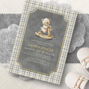 Preppy Polo Bear Baby Shower Foil Invitation