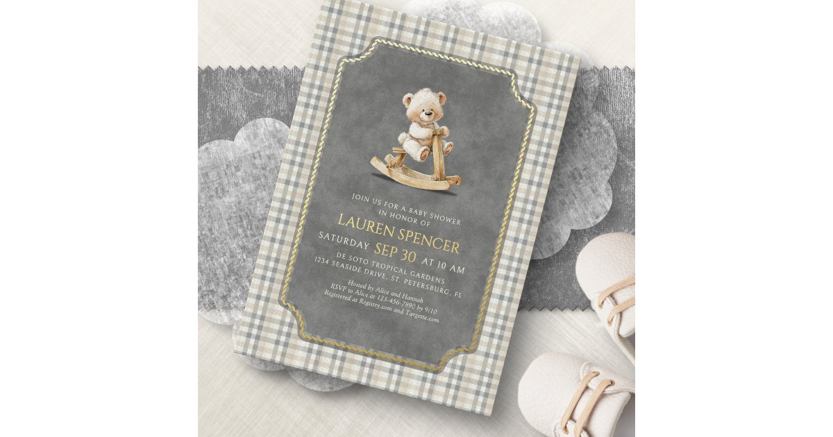 Preppy Polo Bear Baby Shower Foil Invitation | Zazzle