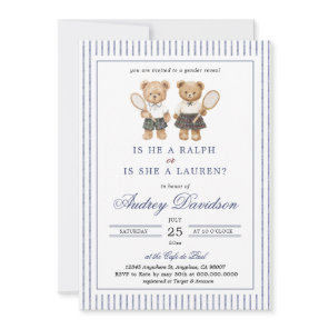 Preppy Polo Bear Lauren or Ralph Gender Reveal  Invitation