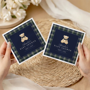 Preppy Polo Tartan Teddy Bear Boy Baby Shower Napkins