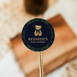 Preppy Polo Teddy Bear Baby Shower Classic Round Sticker