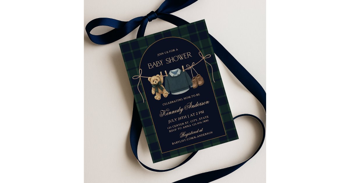 Preppy Polo Teddy Bear Baby Shower Invitation | Zazzle