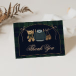Preppy Polo Teddy Bear Baby Shower Thank You Card<br><div class="desc">A classic baby shower thank you card featuring green and navy tartan plaid,  a teddy bear,  and preppy baby clothes. A thoughtful finishing touch for a a polo-style celebration.</div>