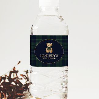 Preppy Polo Teddy Bear Baby Shower Water Bottle Label