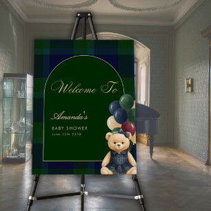 Preppy Polo Teddy Bear Baby Shower Welcome Sign