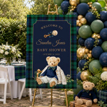 Preppy Polo Teddy Bear Baby Shower Welcome Sign