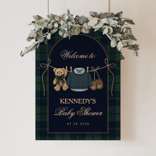 Preppy Polo Teddy Bear Baby Shower Welcome Sign