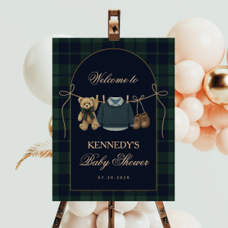 Preppy Polo Teddy Bear Baby Shower Welcome Sign