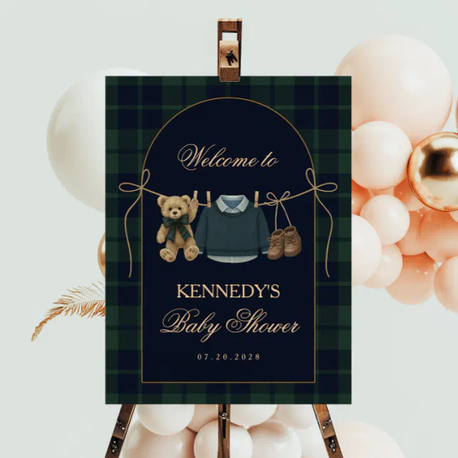 Preppy Polo Teddy Bear Baby Shower Welcome Sign | Zazzle