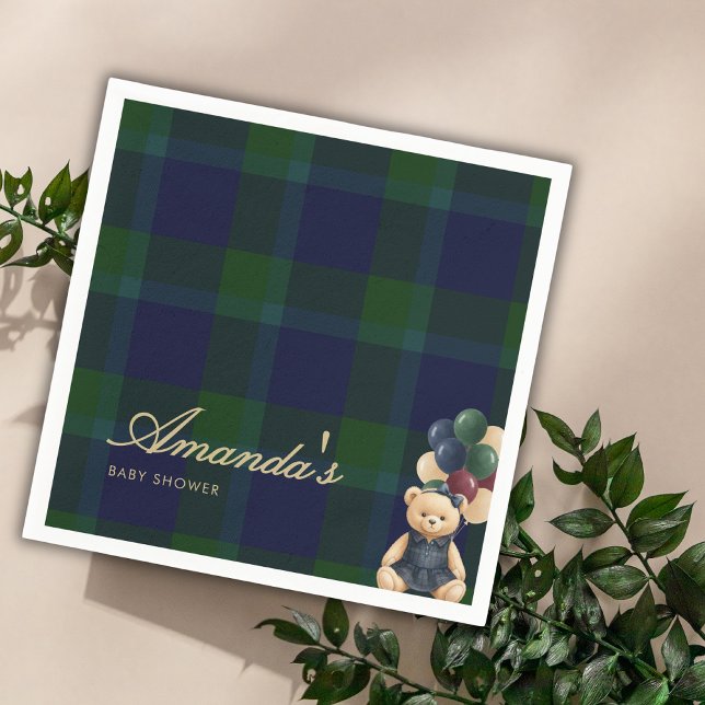 Preppy Polo Teddy Bear Classic Girl Baby Shower Napkins (Creator Uploaded)