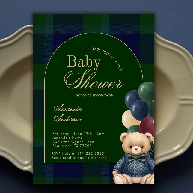 Preppy Polo Teddy Bear Classic Luxury Baby Shower Invitation (Creator Uploaded)