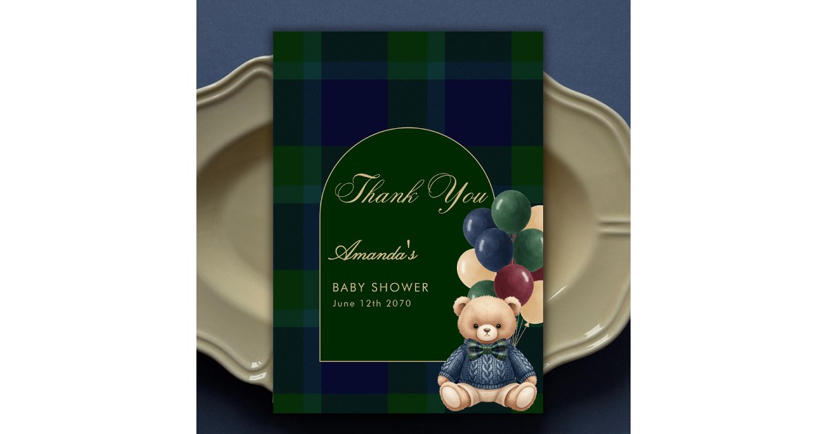 Preppy Polo Teddy Bear Classic Luxury Baby Shower Thank You Card | Zazzle