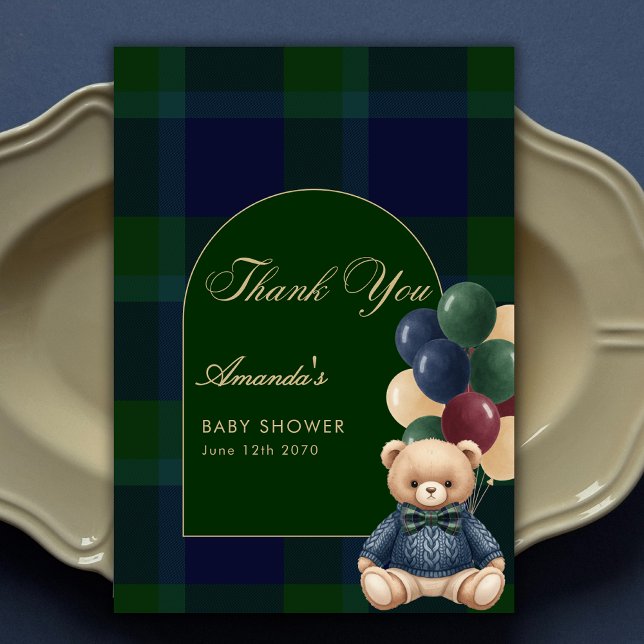 Preppy Polo Teddy Bear Classic Luxury Baby Shower Thank You Card (Creator Uploaded)