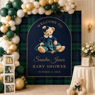 Preppy Polo Teddy Bear Girl Baby Shower Backdrop