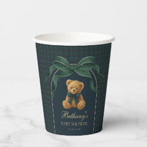 Preppy Polo Teddy Bear Green Navy Plaid Baby Boy Paper Cups