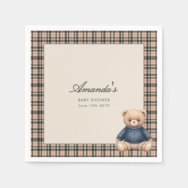 Preppy Polo Teddy Bear Luxury Baby Shower Beige  Napkins (Front)