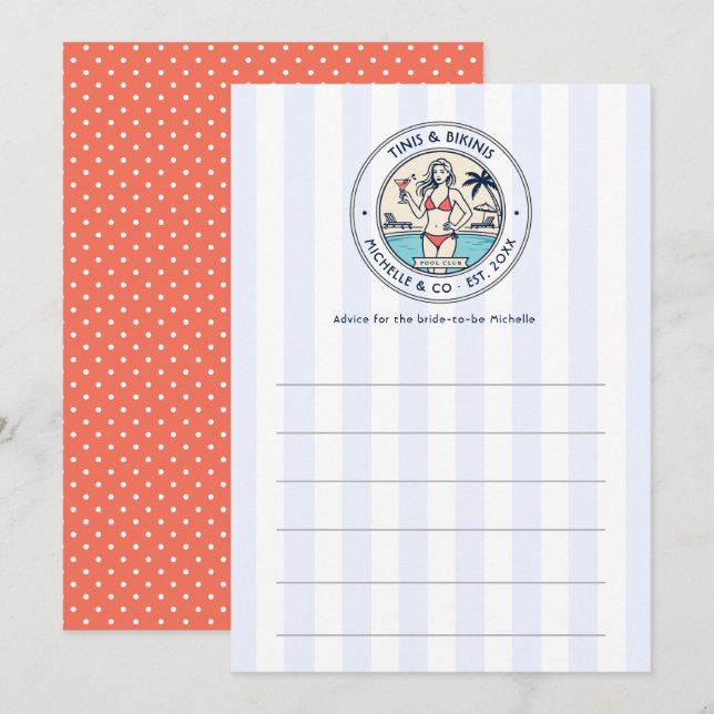 Preppy Pool Club Tinis & Bikinis Advice Card (Front/Back)