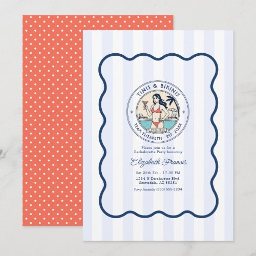 Preppy Pool Club Tinis & Bikinis Bachelorette Invitation