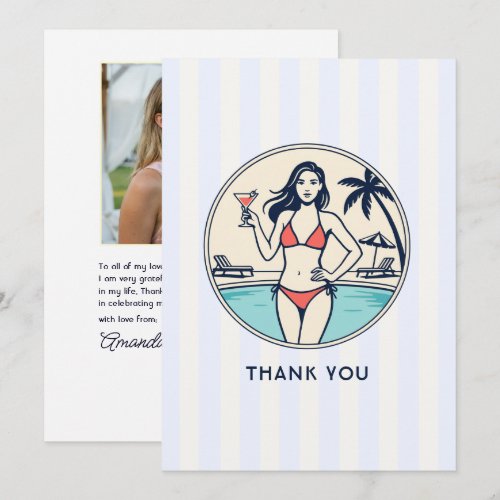Preppy Pool Club Tinis & Bikinis Bachelorette Thank You Card