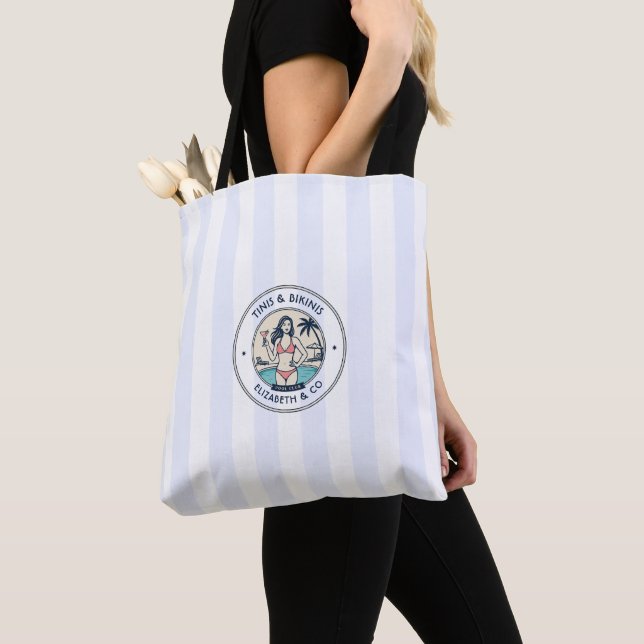 Preppy Pool Club Tinis & Bikinis Bachelorette Tote Bag (Close Up)