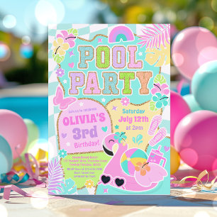 Preppy Pool Party Trendy Cute Girly Pool Birthday Invitation