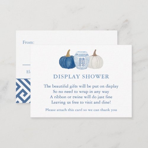 Preppy Pumpkin Blue And White Fall Display Shower Enclosure Card