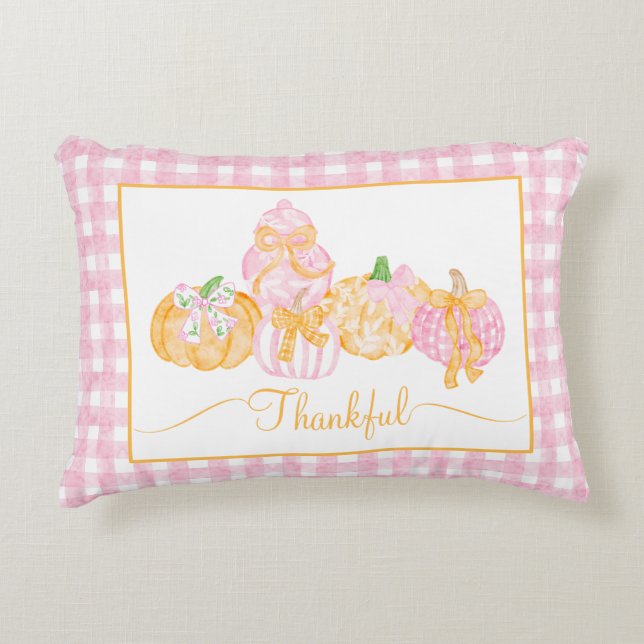 Preppy Pumpkin Bows Thanksgiving Celebration Party Accent Pillow (Front)