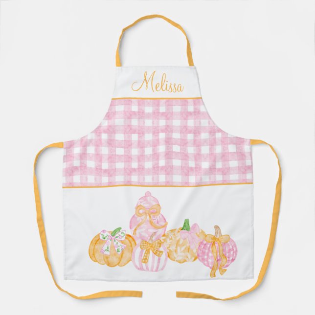 Preppy Pumpkin Bows Thanksgiving Celebration Party Apron (Front)