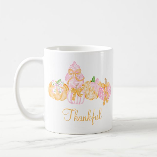 Preppy Pumpkin Bows Thanksgiving Celebration Party Coffee Mug (Left)