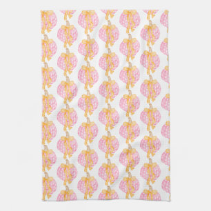Preppy Pumpkin Bows Thanksgiving Celebration Party Kitchen Towel