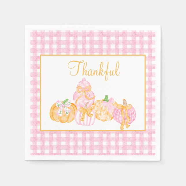 Preppy Pumpkin Bows Thanksgiving Celebration Party Napkins (Front)