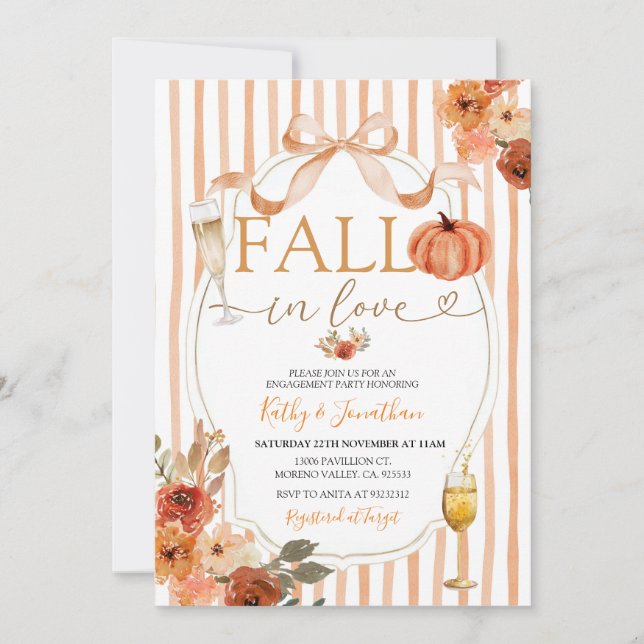 Preppy Pumpkin Fall in Love Arch Engagement Party Invitation (Front)