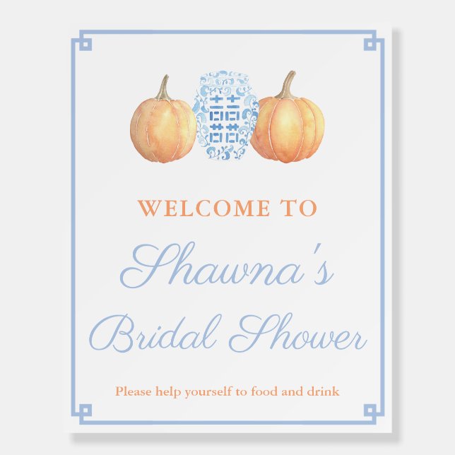 Preppy Pumpkin Ginger Jar Bridal Shower Welcome Foam Board (Front)
