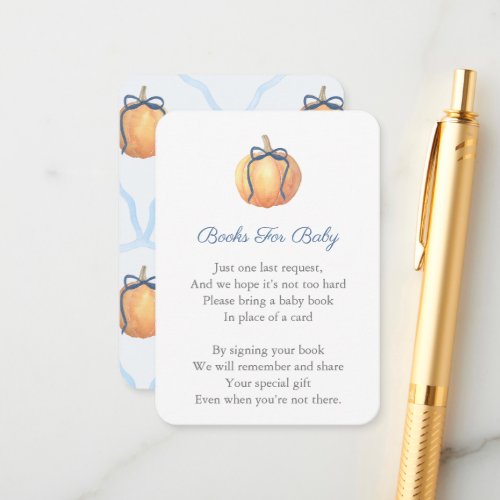 Preppy Pumpkin With Bow Bring A Book Baby Shower Enclosure Card