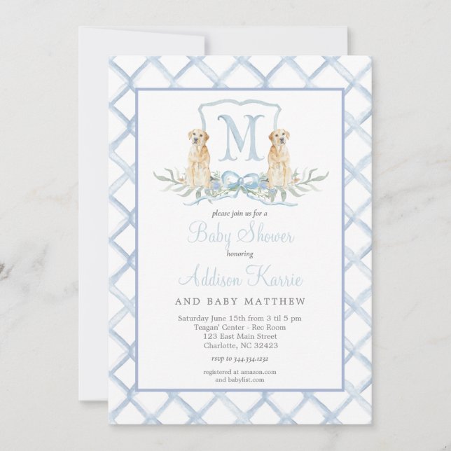 Preppy Puppy Dog Crest Baby Shower Invitation (Front)