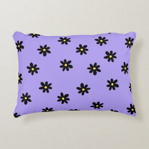 Preppy Purple Black Floral Simple Flower Pattern Accent Pillow