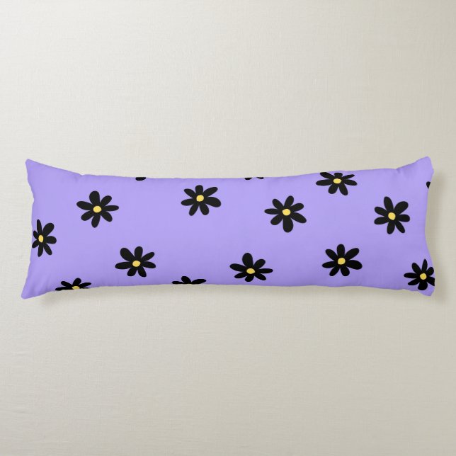 Preppy Purple Black Floral Simple Flower Pattern Body Pillow (Front)